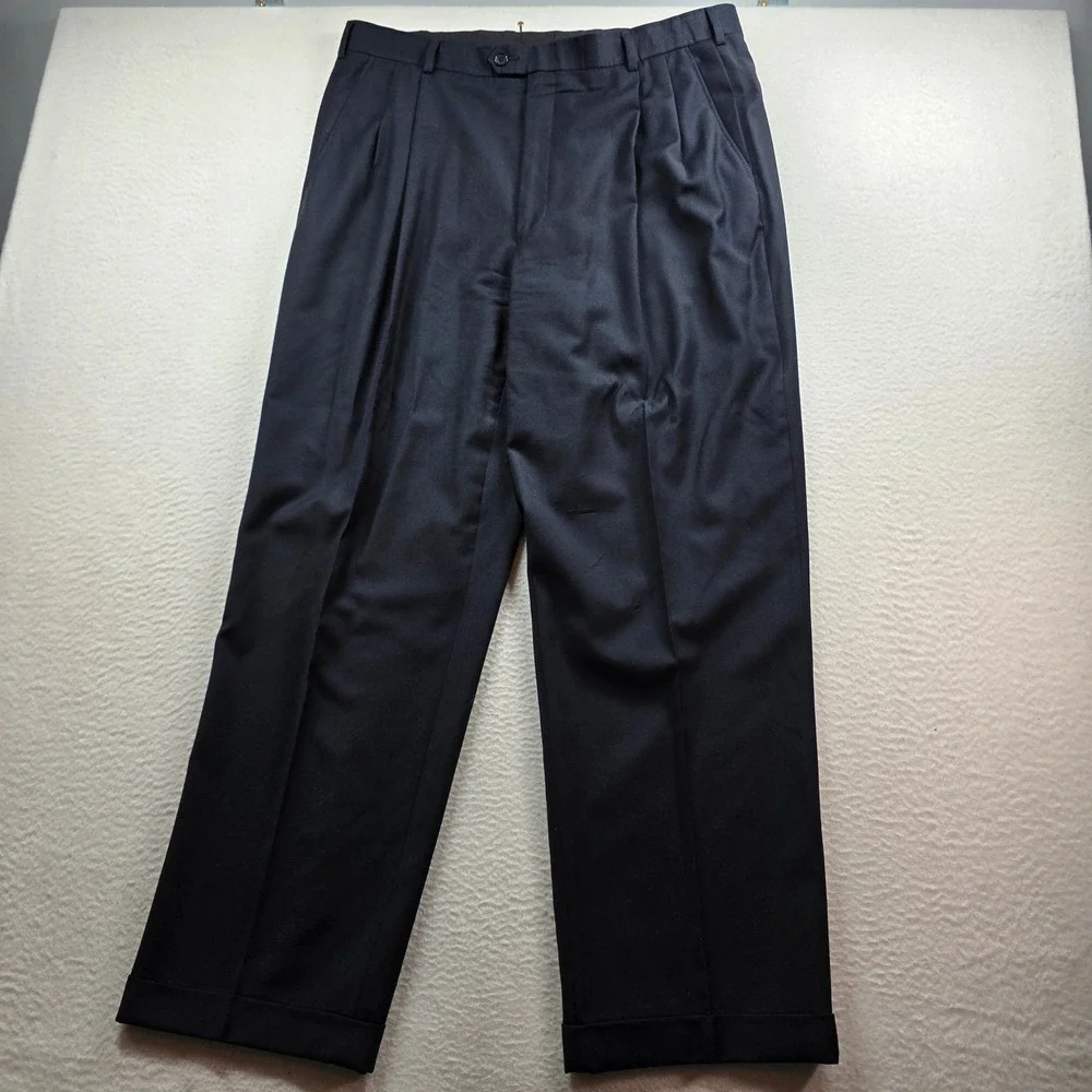 Brooks Brothers Dress Pants Men 36x31 Navy Blue Wool Cashmere Pleated Italy